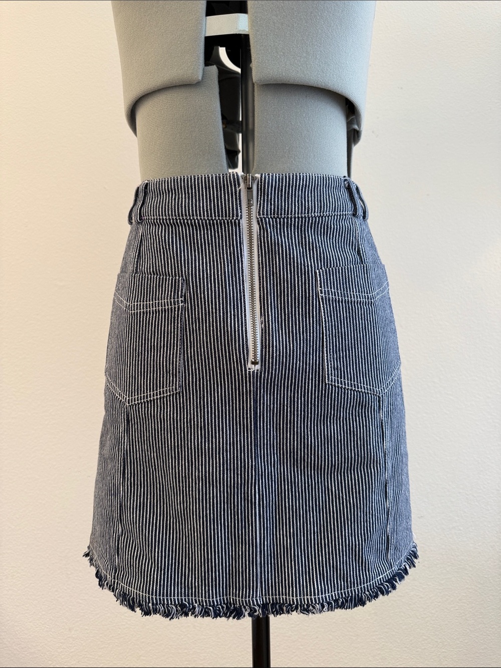 Striped Denim Mini Skirt Navy White High Waist Casual Summer NWT Size 4